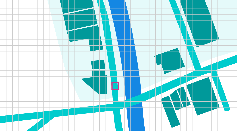 illustration of a grid laid over a map, with one square highlighted pink